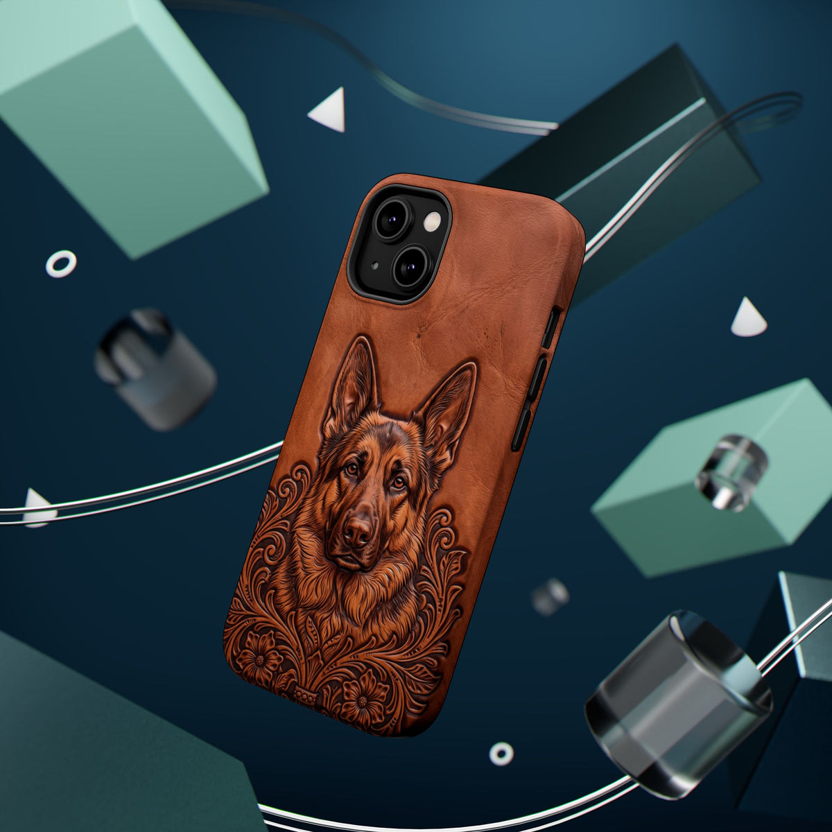 German Shepherd Phone Case | Western Tooled Art — Tough Magnetic Case with Wireless Charging
