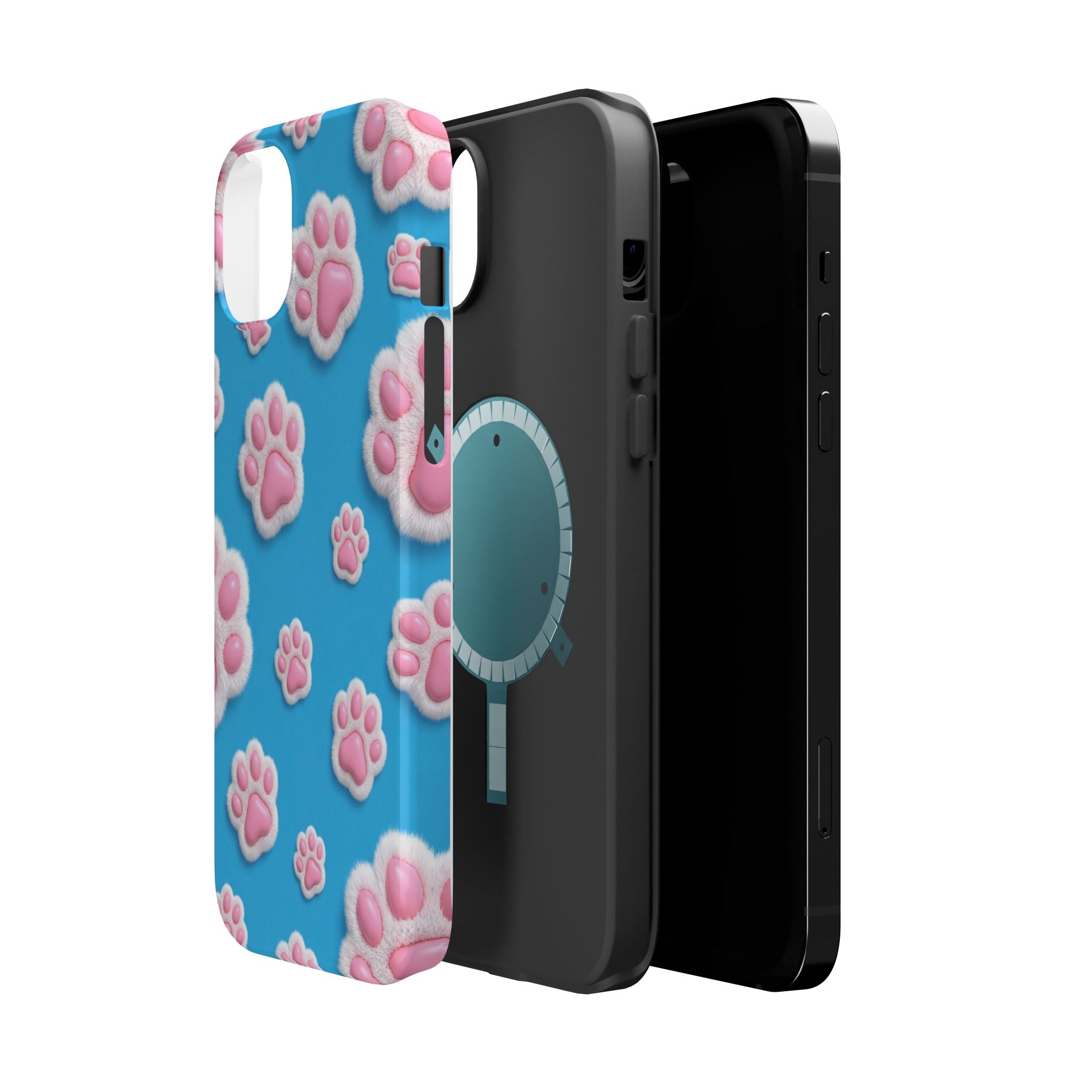 Fluffy Paw Print Phone Case | Cute 3D Pink Paw Pattern Case for Dog & Cat Lovers | iPhone & Samsung