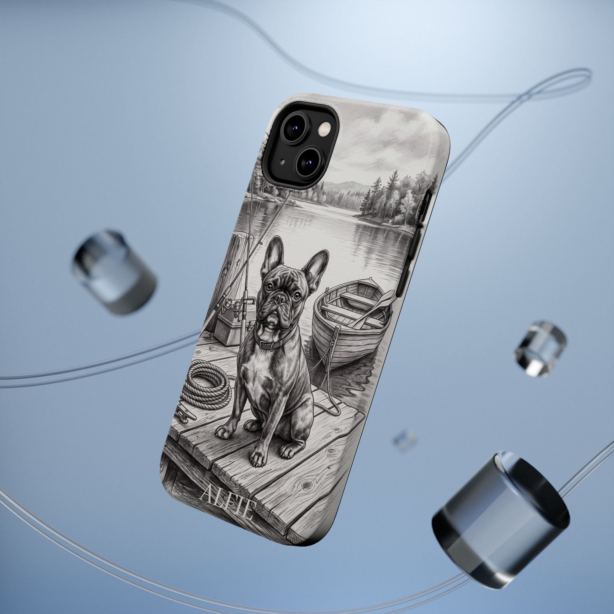 Personalized French Bulldog Lakeside Dock Phone Case — Wireless Charging Cover