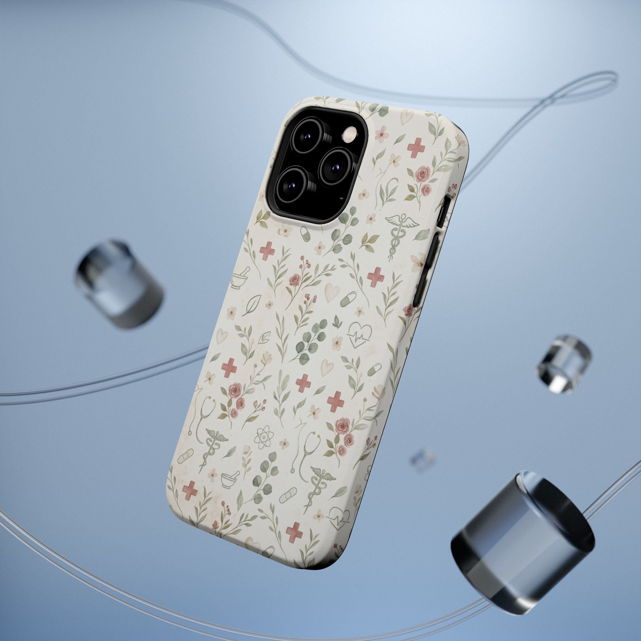 Floral Nurse Phone Case — Impact-Resistant Wireless Charging Cover