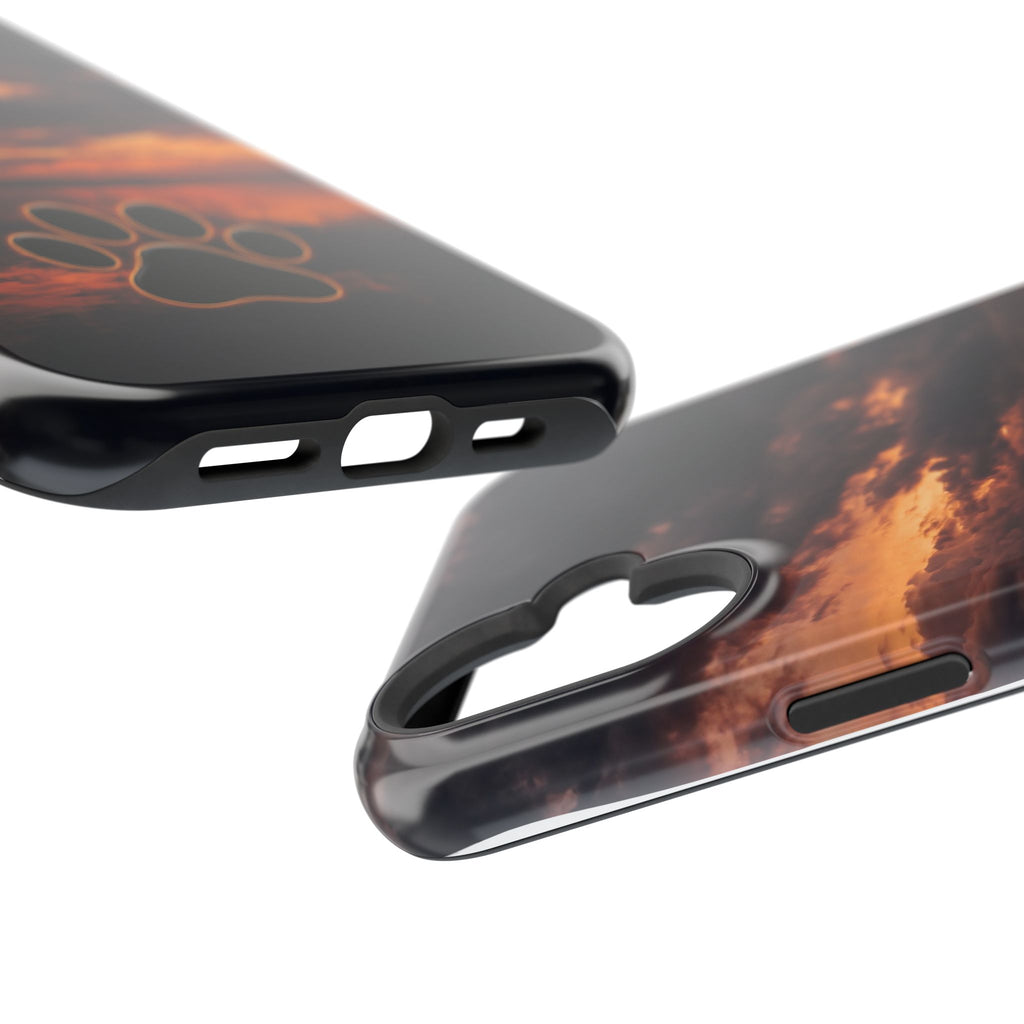 Sunset Paw Print Phone Case — Impact-Resistant Wireless Charging Cover