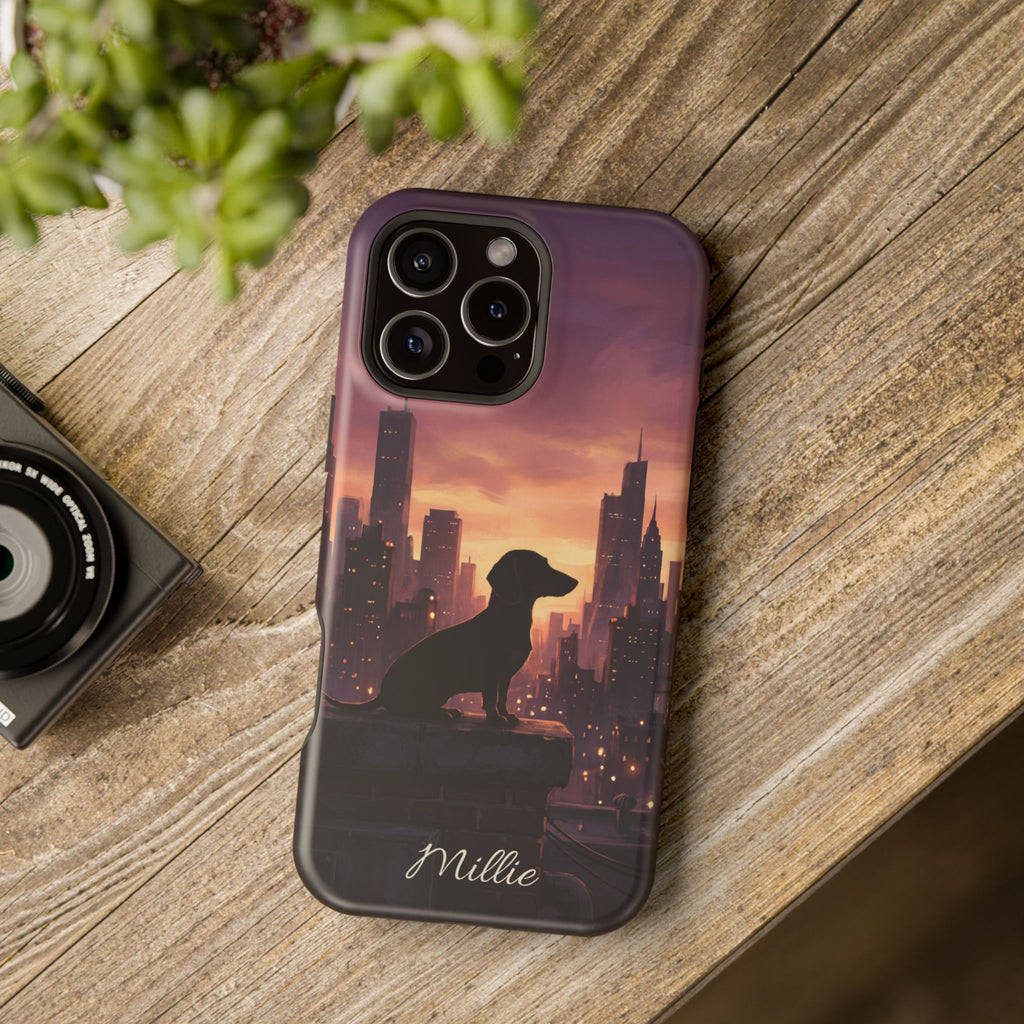 Personalized Dachshund City Skyline Phone Case — Wireless Charging Cover