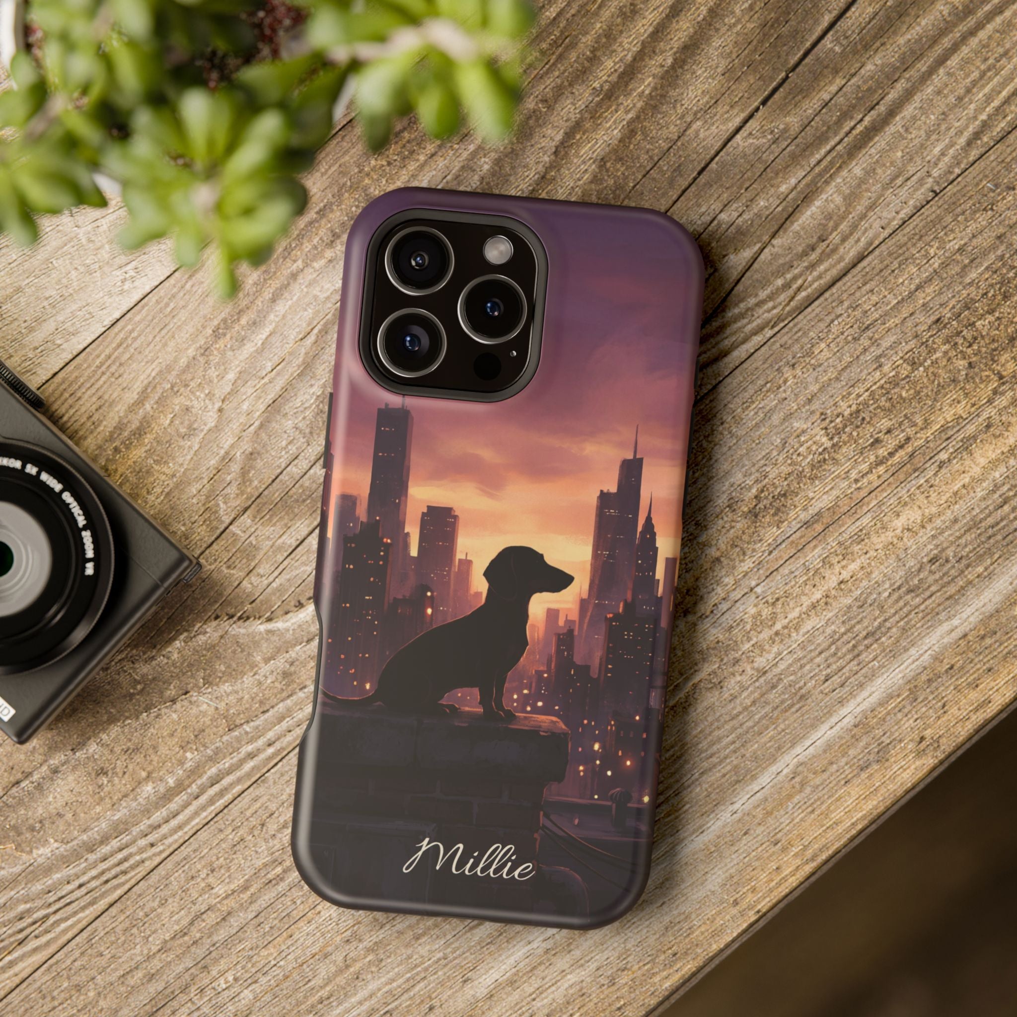 Personalized Dachshund City Skyline Phone Case — Wireless Charging Cover
