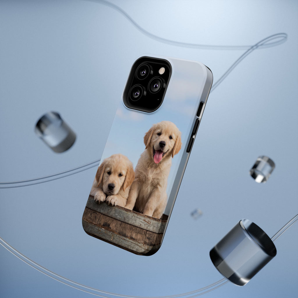 Golden Retriever Puppy Duo Phone Case — Impact-Resistant Wireless Charging Cover