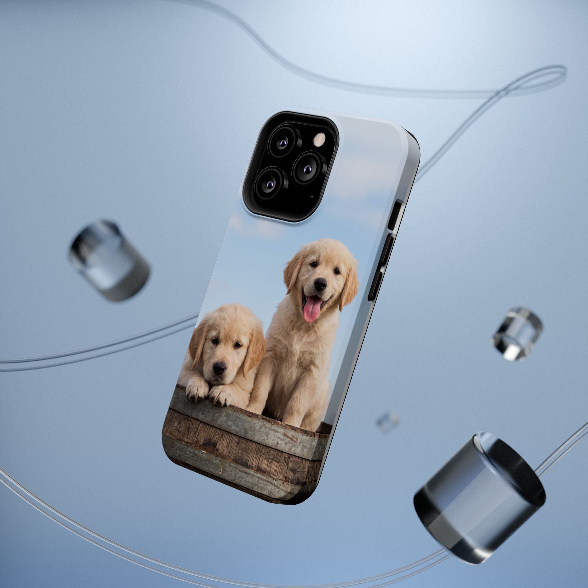 Golden Retriever Puppy Duo Phone Case — Impact-Resistant Wireless Charging Cover