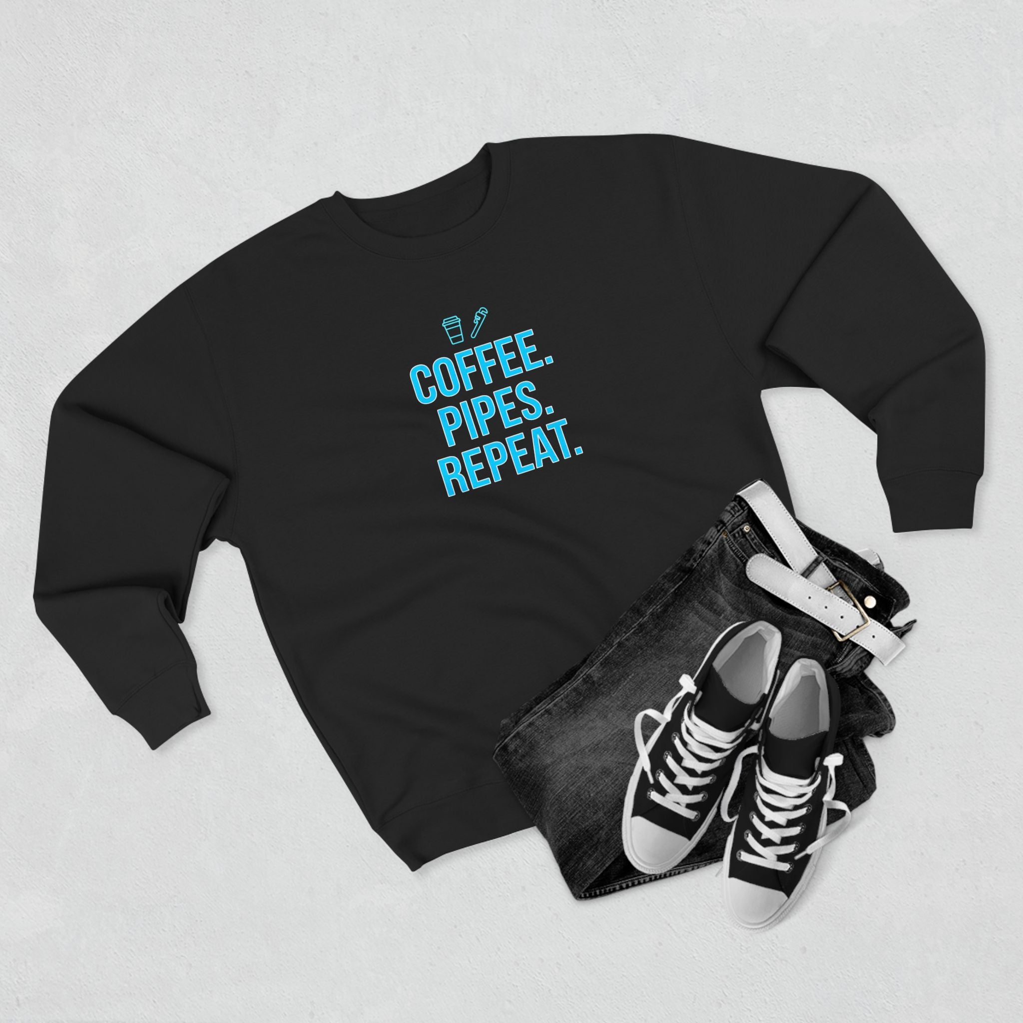 Coffee Pipes Repeat Plumber Sweatshirt | Funny Plumber Gift Crewneck