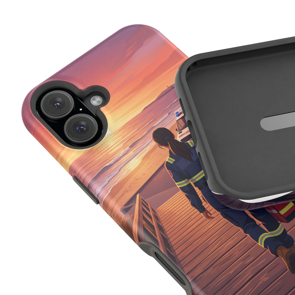 Sunset Boardwalk Personalized Paramedic Phone Case — Wireless Charging Cover