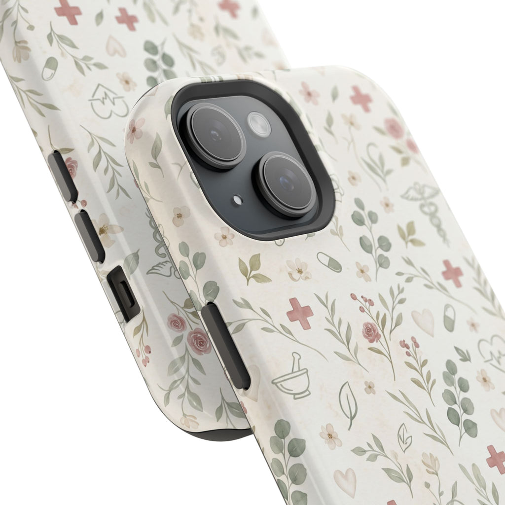 Floral Nurse Phone Case — Impact-Resistant Wireless Charging Cover
