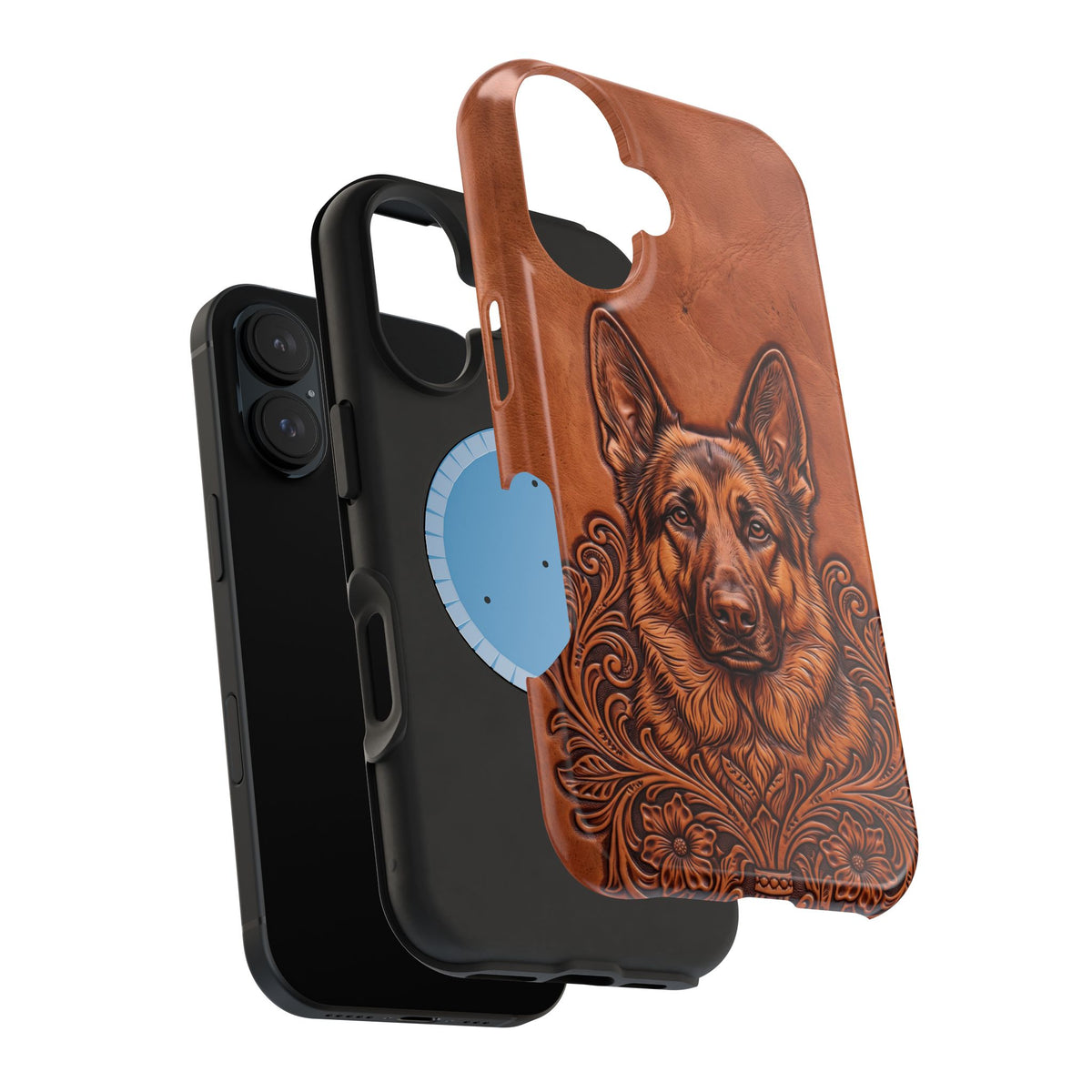 German Shepherd Phone Case | Western Tooled Art — Tough Magnetic Case with Wireless Charging