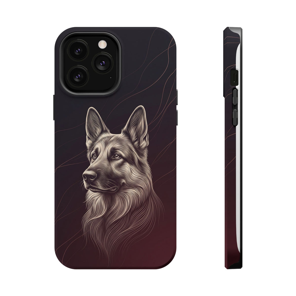 German Shepherd Phone Case | Burgundy Line Art — Tough Magnetic Case with Wireless Charging