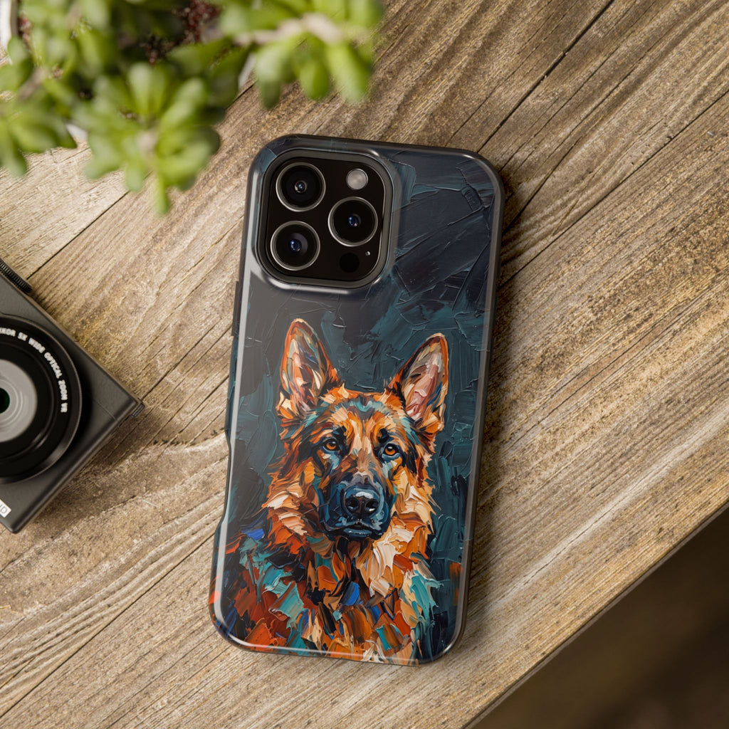 German Shepherd Phone Case | Palette Knife Painting Art — Tough Magnetic Case with Wireless Charging