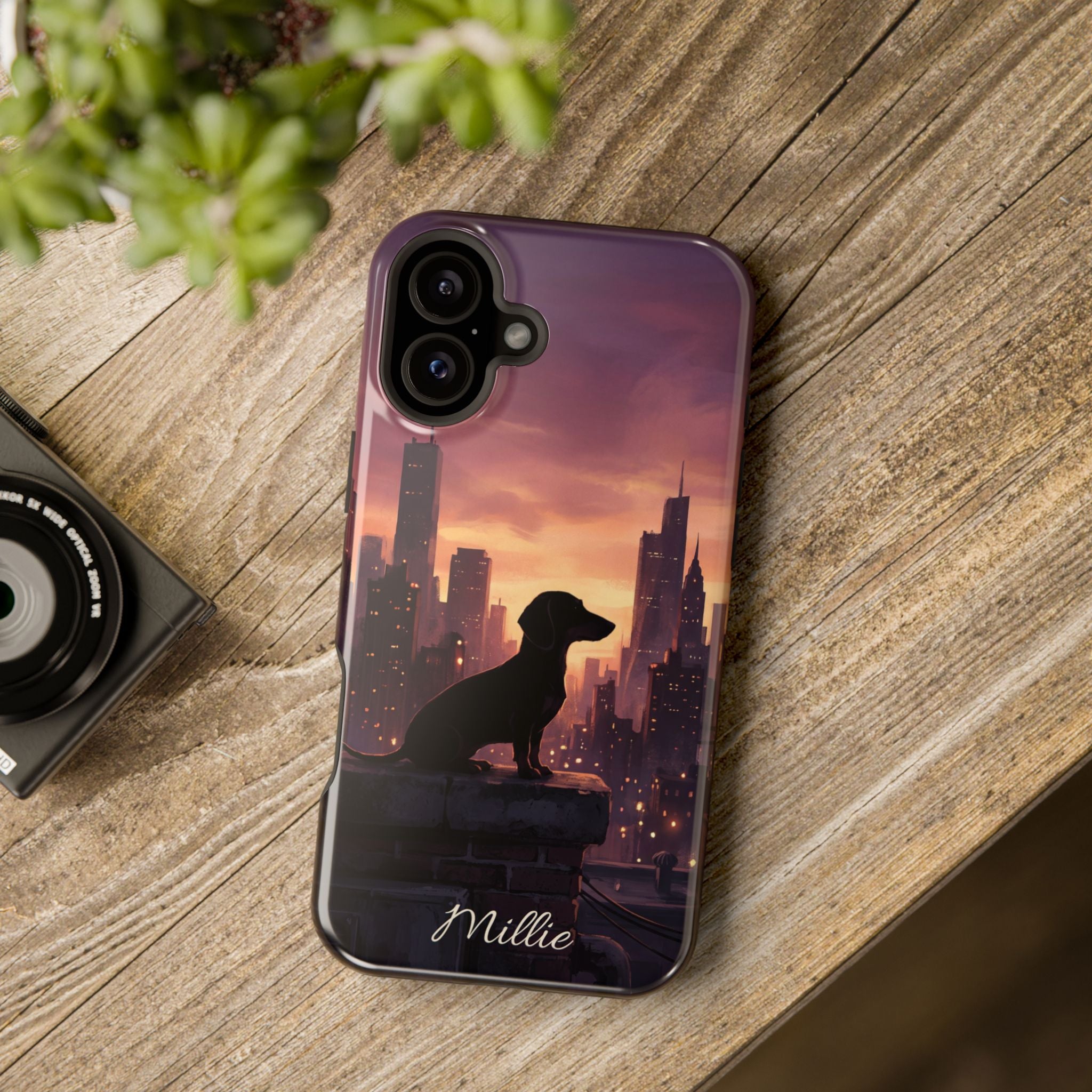 Personalized Dachshund City Skyline Phone Case — Wireless Charging Cover