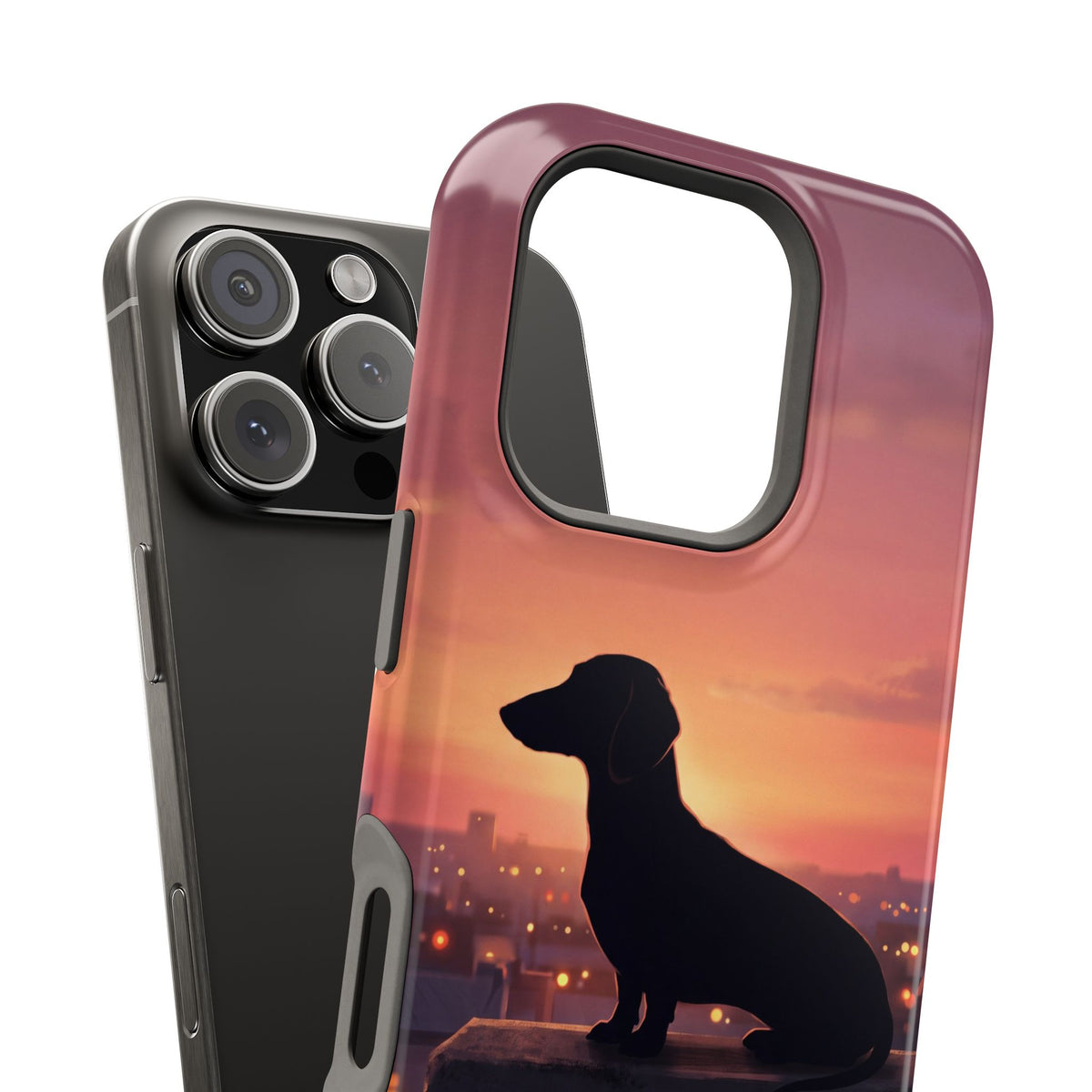Personalized Dachshund Rooftop Sunset Phone Case — Wireless Charging Cover