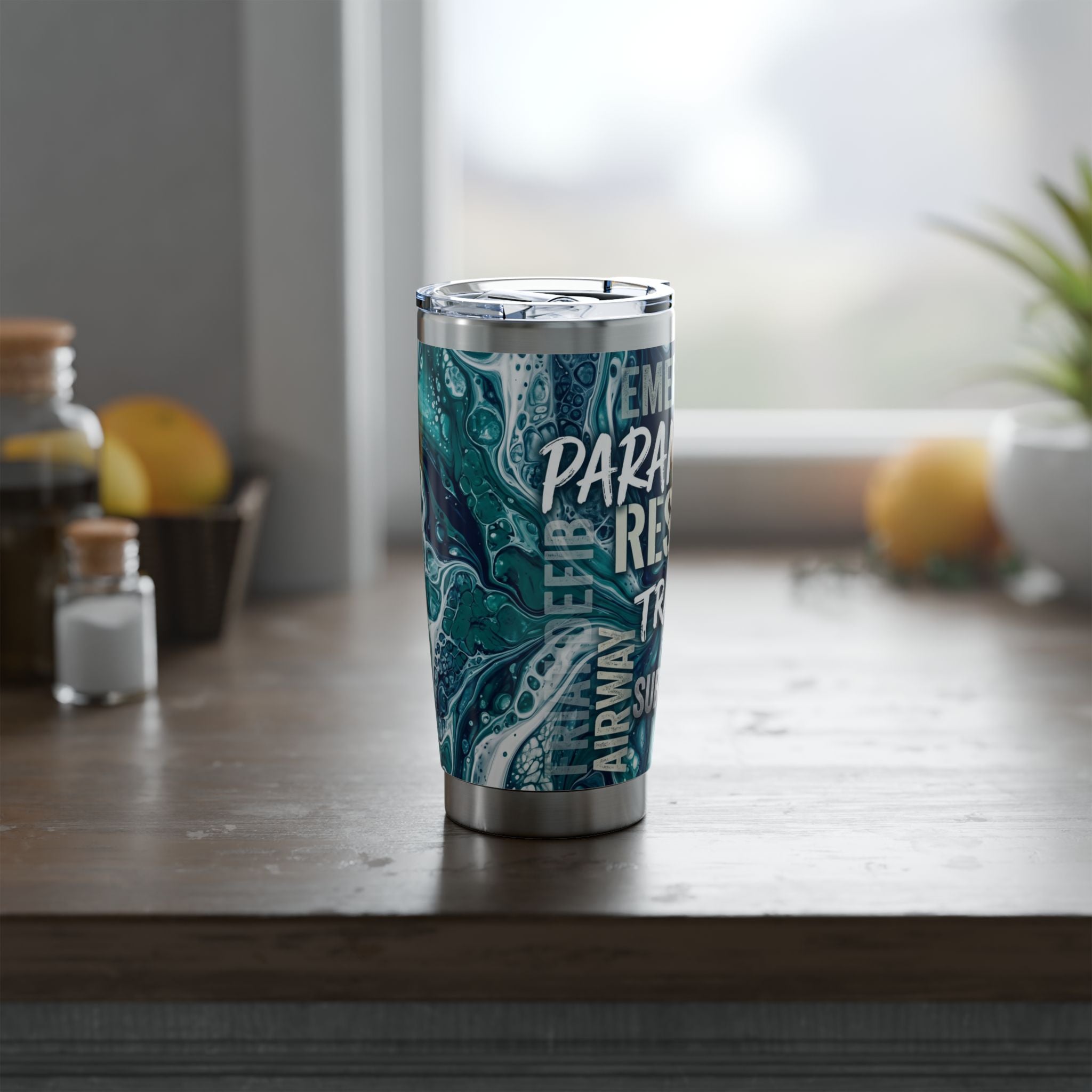 Paramedic/EMT 20oz Tumbler – Teal Marble Emergency Medical Terms Design