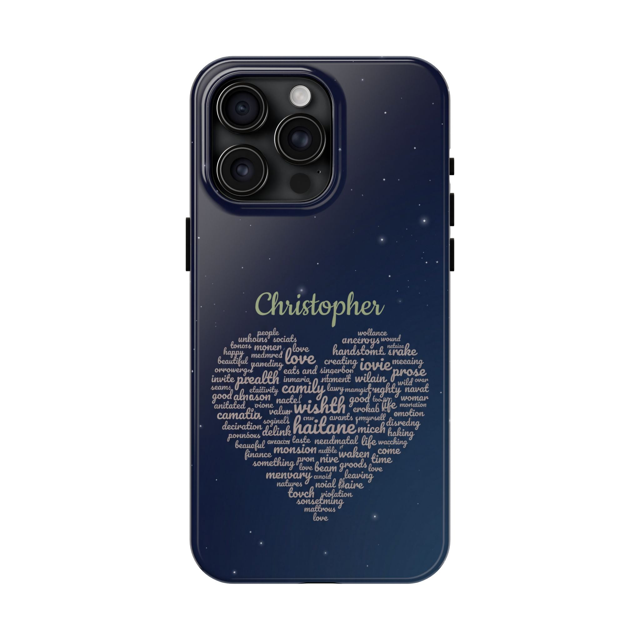 Personalized Teacher Heart Word Cloud Phone Case — Custom Name Starry Design