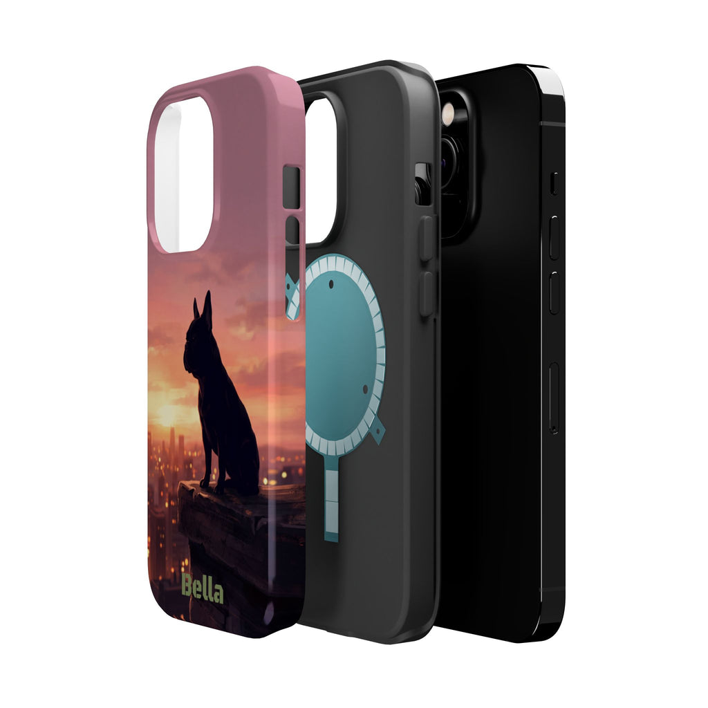 Personalized French Bulldog City Skyline Sunset Phone Case — Wireless Charging Cover