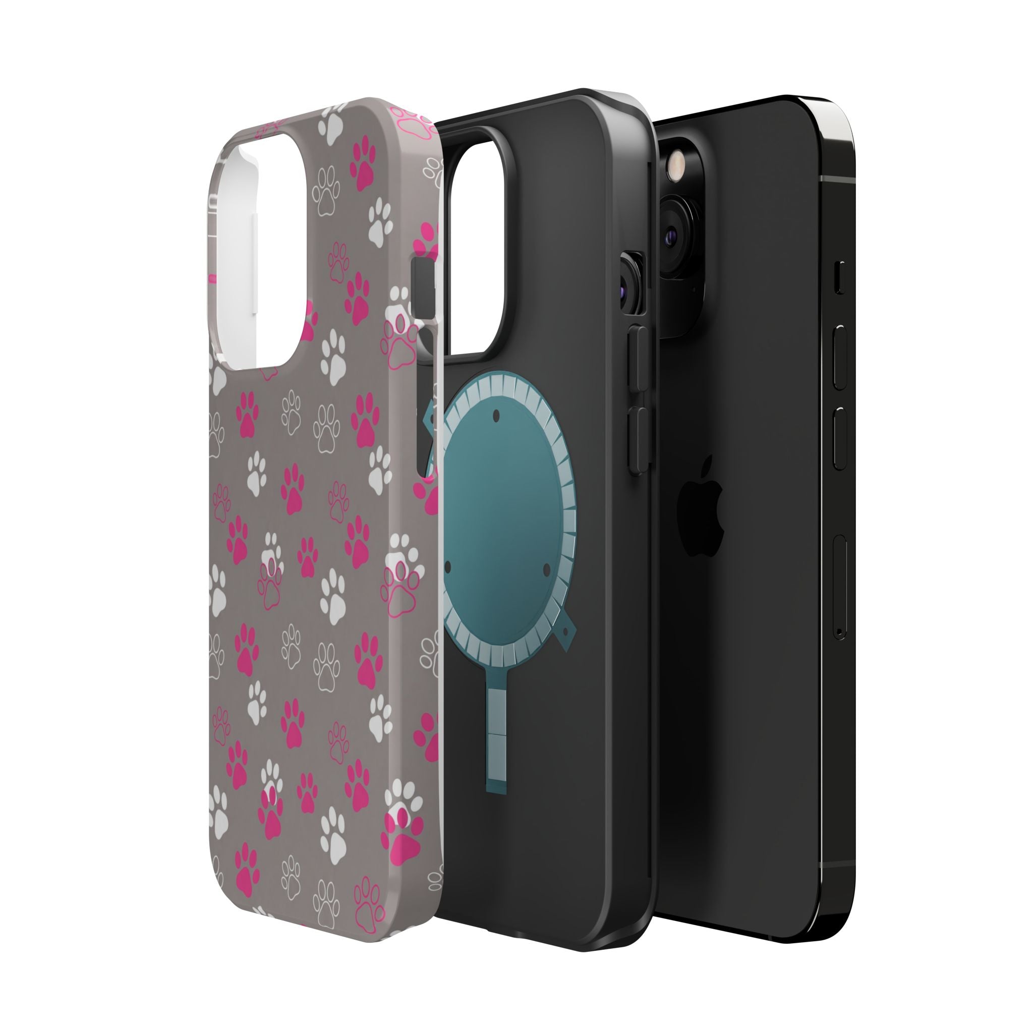 Pink & White Paw Print Phone Case — Impact-Resistant Wireless Charging Cover