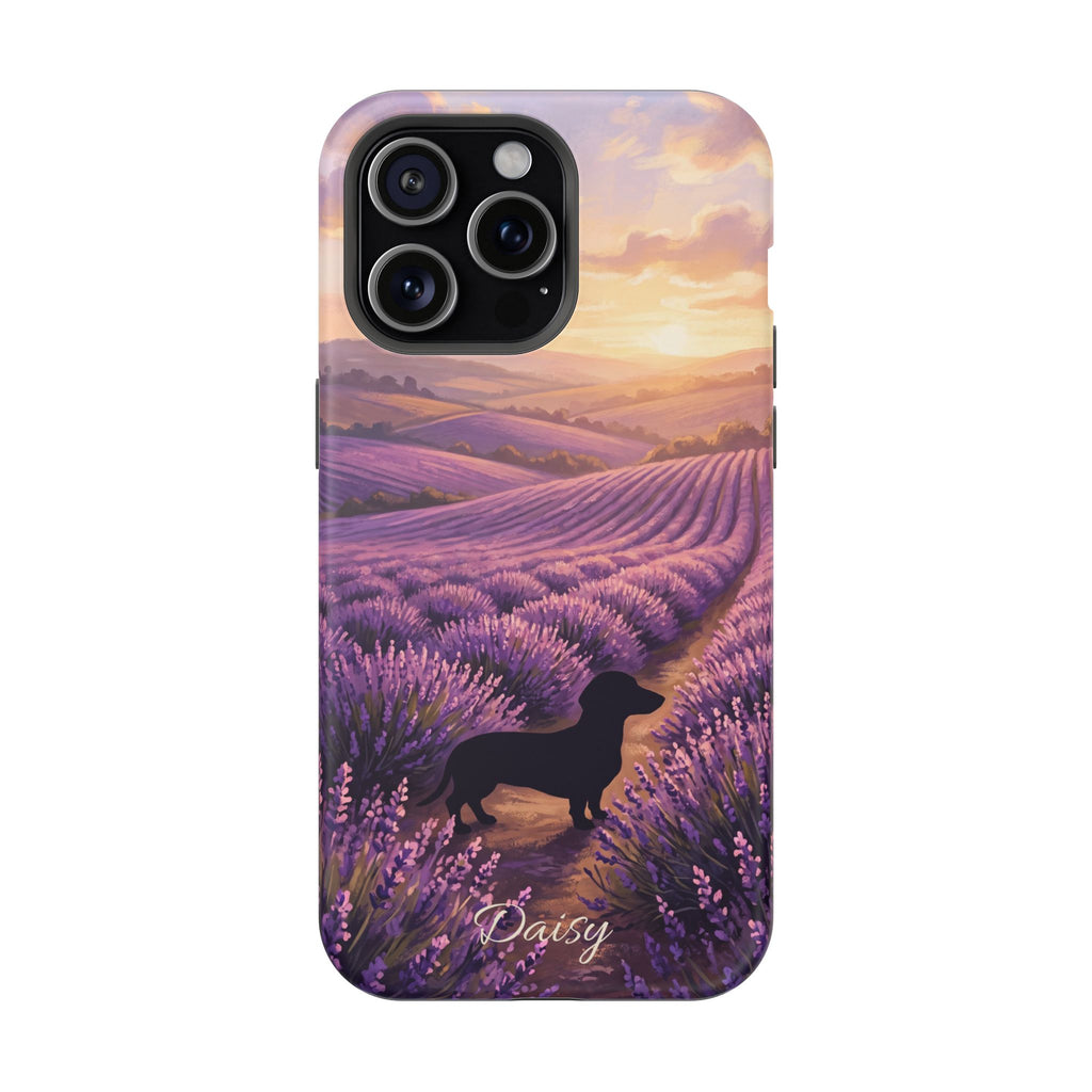 Personalized Dachshund Lavender Field Phone Case — Wireless Charging Cover