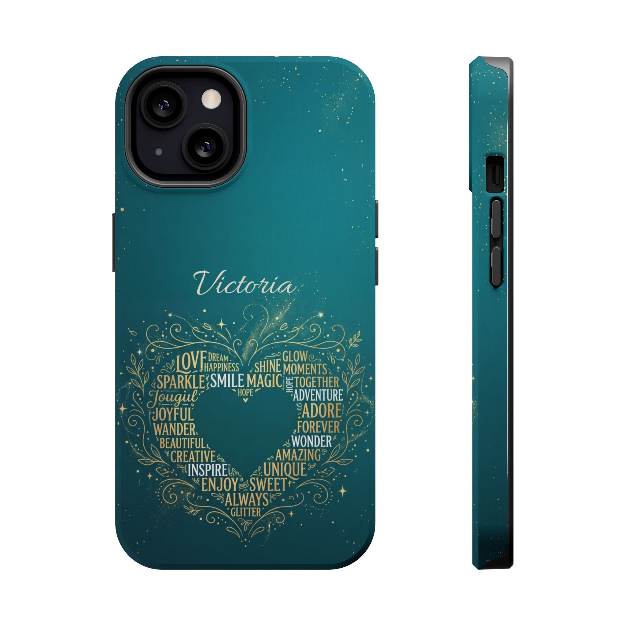 Personalized Teacher Heart Word Art Phone Case — Impact-Resistant Wireless Charging Cover