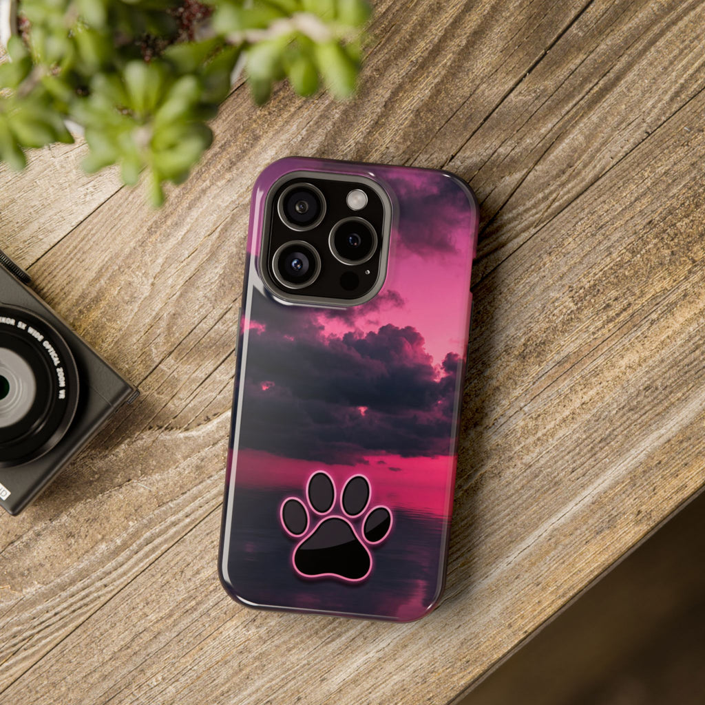 Pink Sky Paw Print Phone Case — Impact-Resistant Wireless Charging Cover