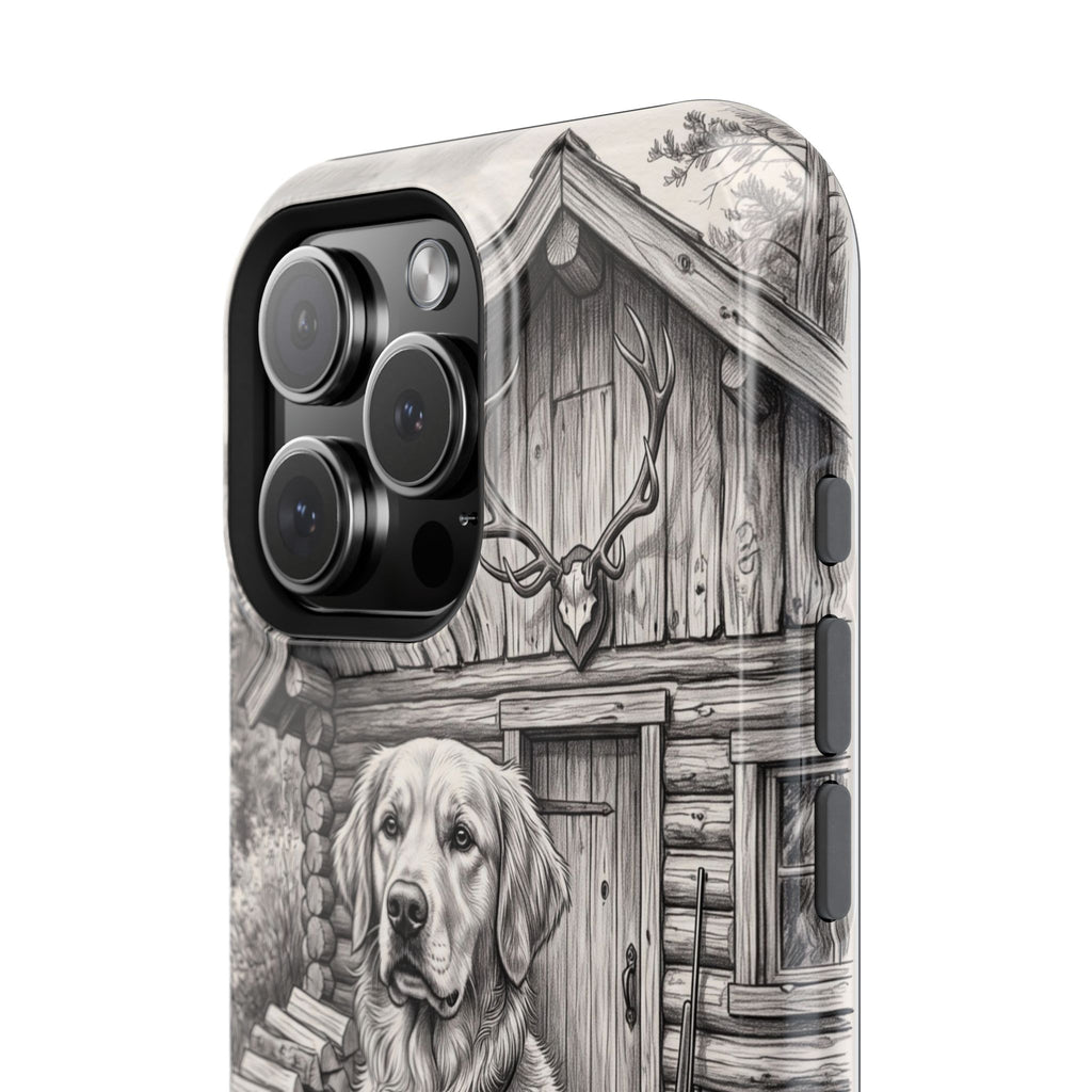 Personalized Golden Retriever Cabin Porch Phone Case — Wireless Charging Cover