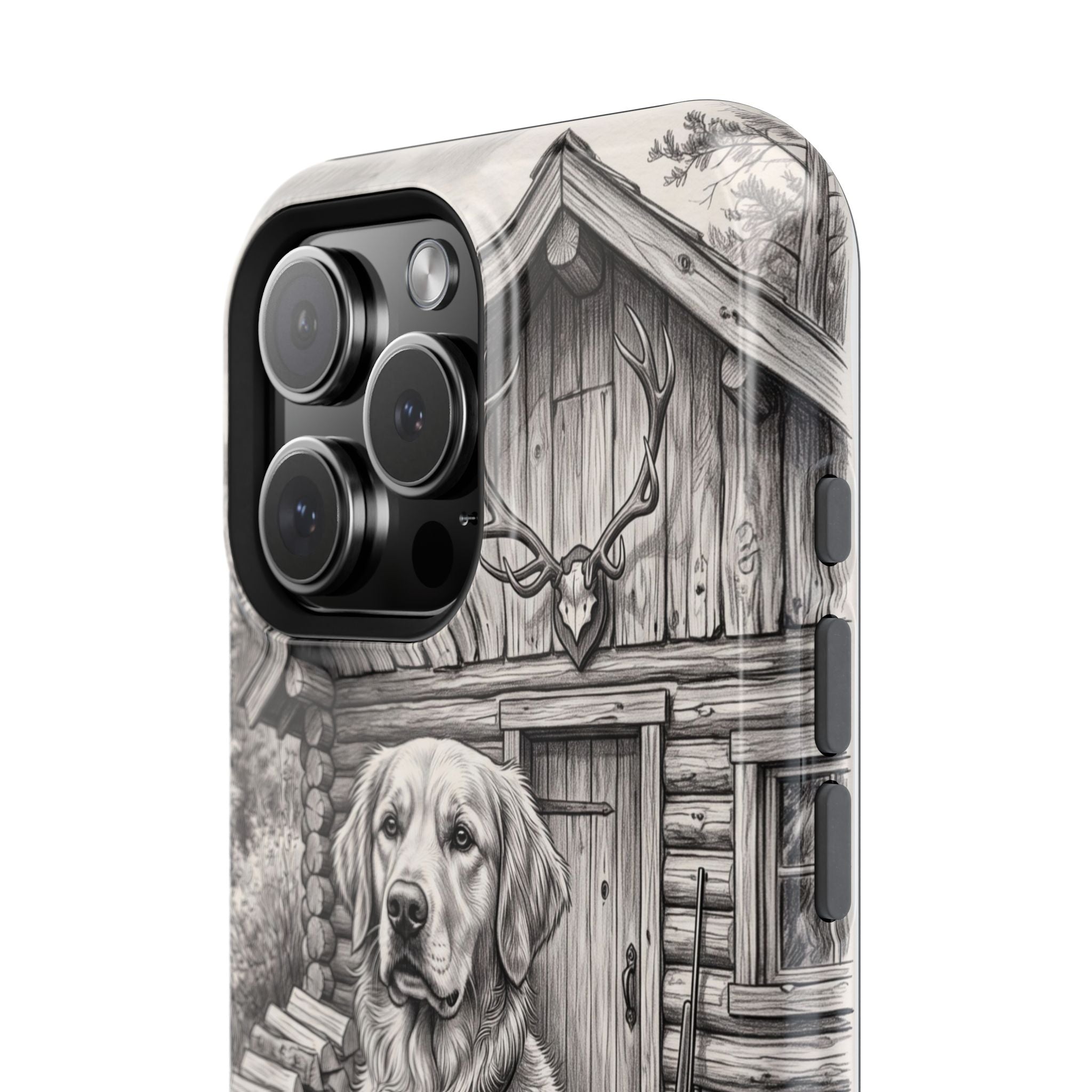 Personalized Golden Retriever Cabin Porch Phone Case — Wireless Charging Cover