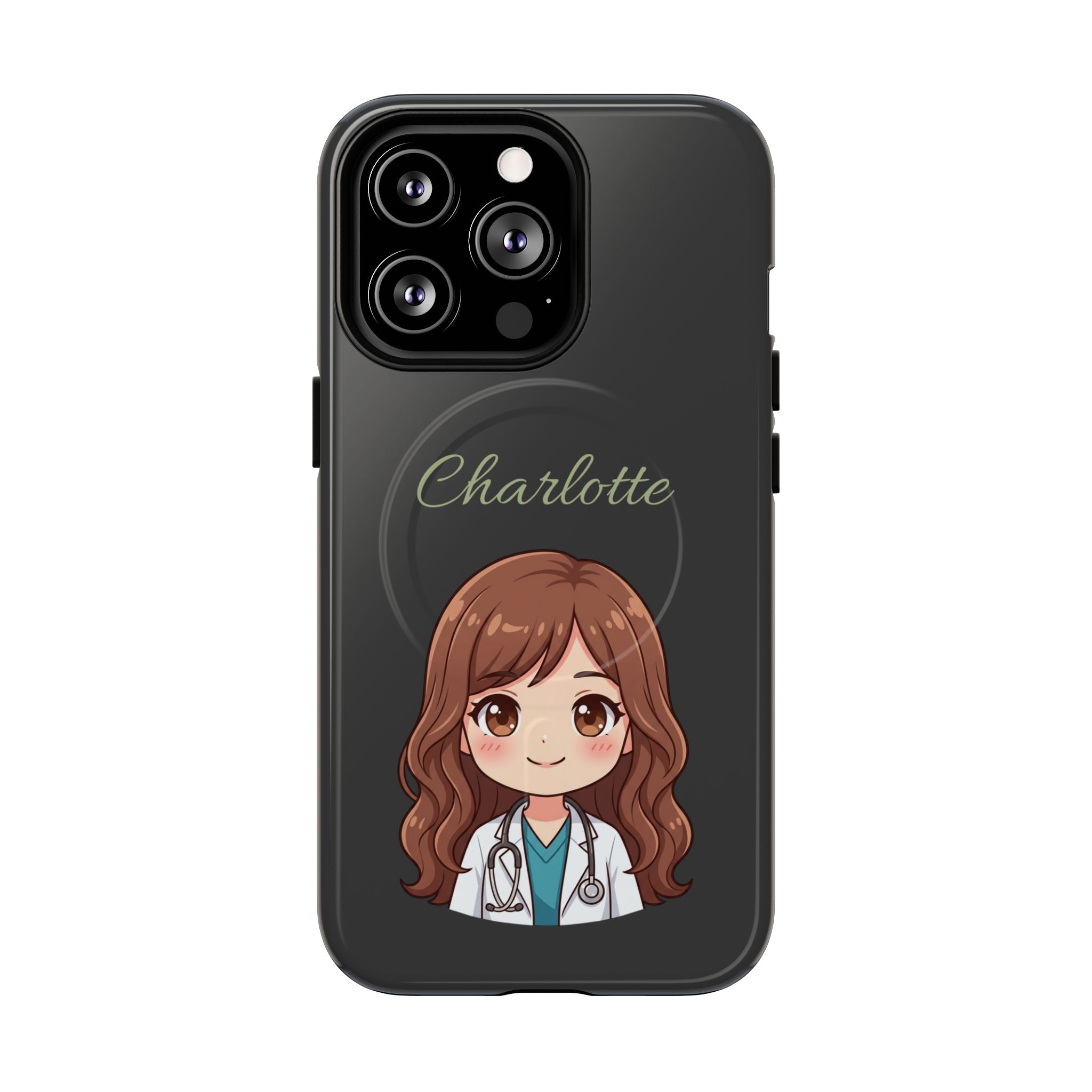 Personalized Tough Magnetic Phone Case | With Custom Name – Cute Illustrated Nurse Character Case for iPhones