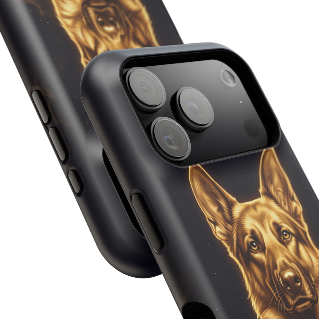 German Shepherd Phone Case | Personalized Gold Glow Art — Tough Magnetic Case with Wireless Charging