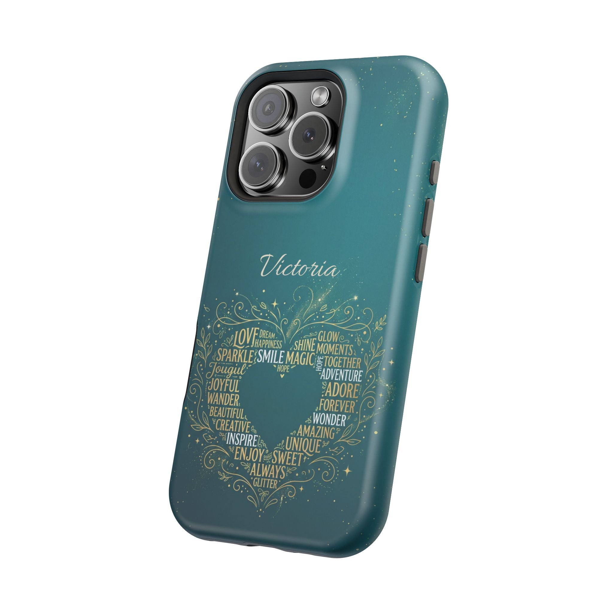 Personalized Teacher Heart Word Art Phone Case — Impact-Resistant Wireless Charging Cover