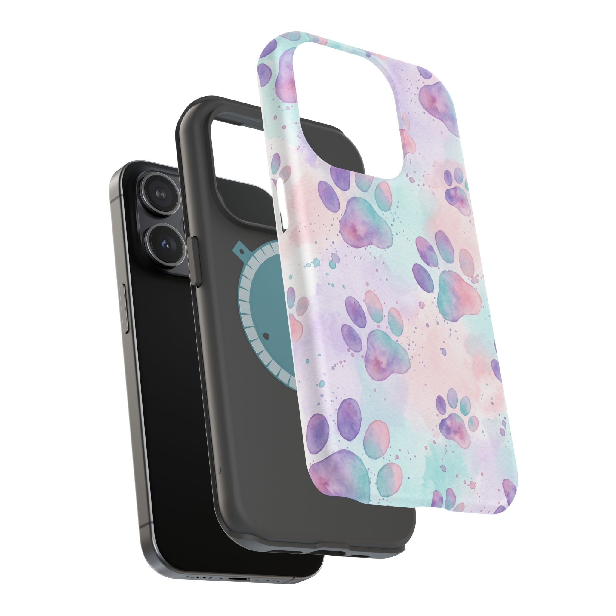 Watercolor Paw Print Phone Case — Impact-Resistant Wireless Charging Cover