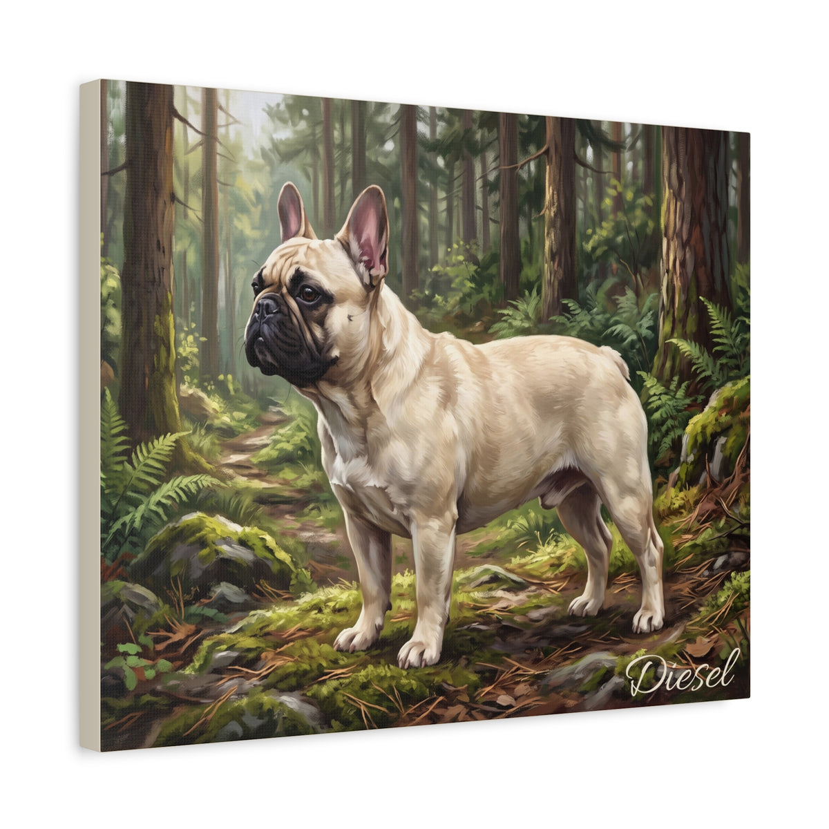 French Bulldog Personalized Canvas | Cream Frenchie Mossy Forest Wall Art