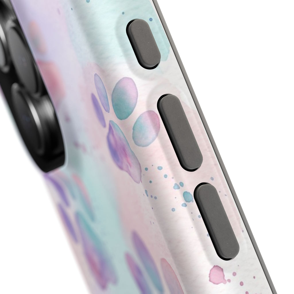 Watercolor Paw Print Phone Case — Impact-Resistant Wireless Charging Cover