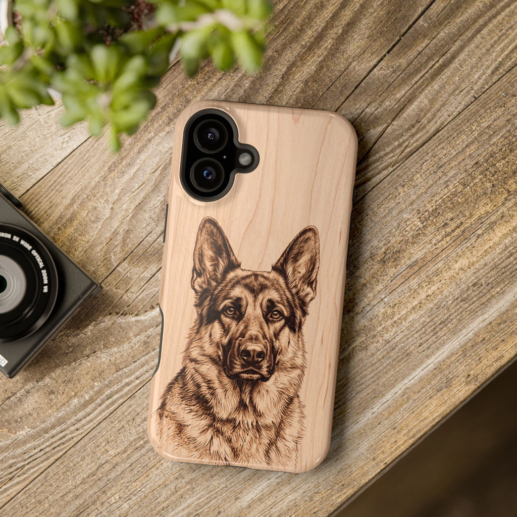 German Shepherd Phone Case | Pyrography Art — Tough Magnetic Case with Wireless Charging