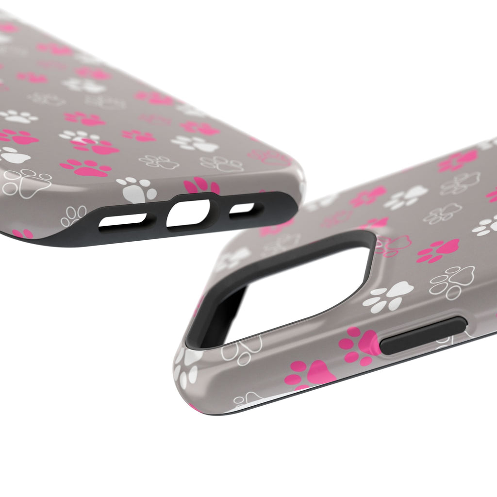 Pink & White Paw Print Phone Case — Impact-Resistant Wireless Charging Cover