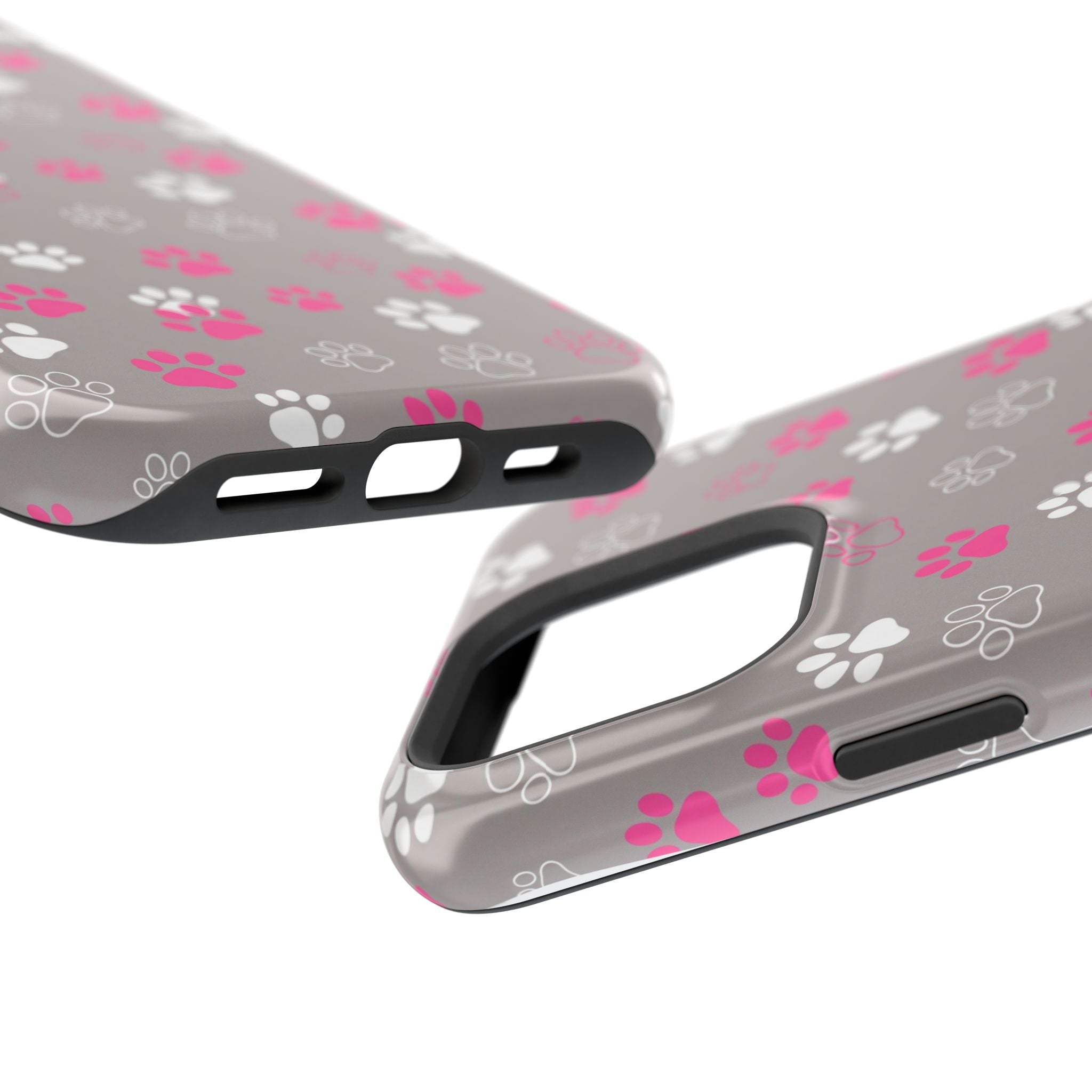 Pink & White Paw Print Phone Case — Impact-Resistant Wireless Charging Cover