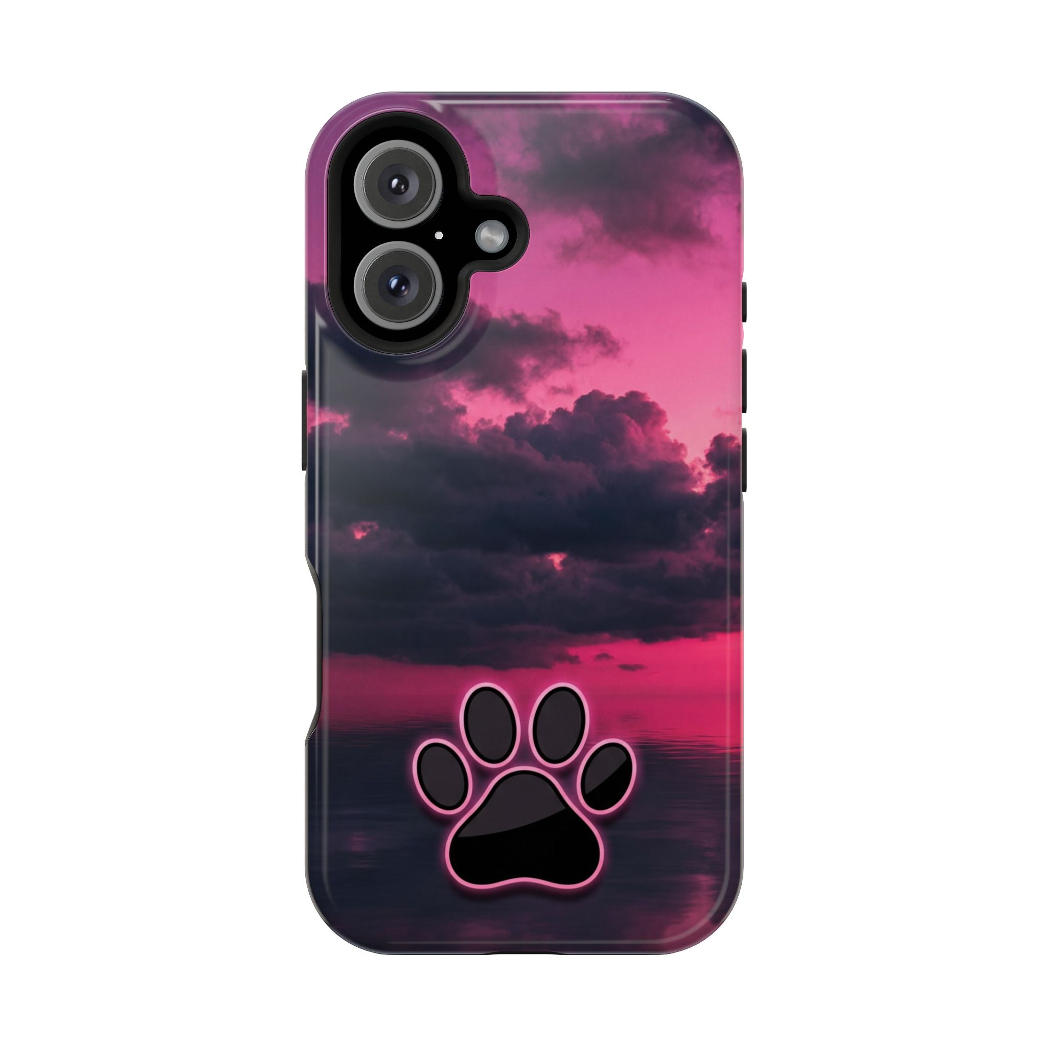Pink Sky Paw Print Phone Case — Impact-Resistant Wireless Charging Cover