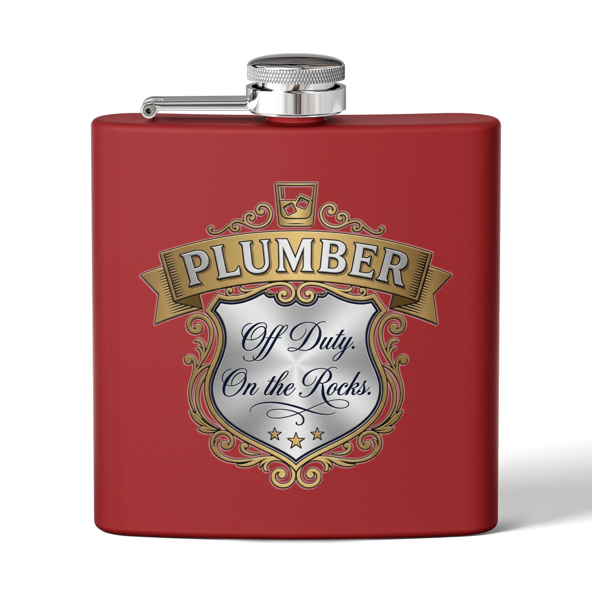 Flask — "Off Duty. On the Rocks." 6oz Stainless Steel Hip Flask
