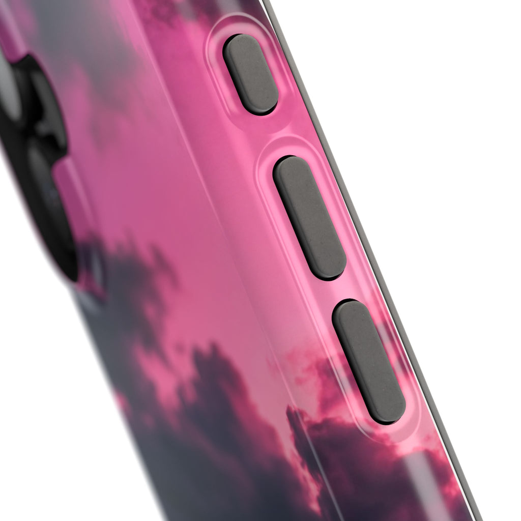 iPhone & Samsung Magnetic Impact-Resistant Phone Case — Pink Twilight Cloud with Paw Print