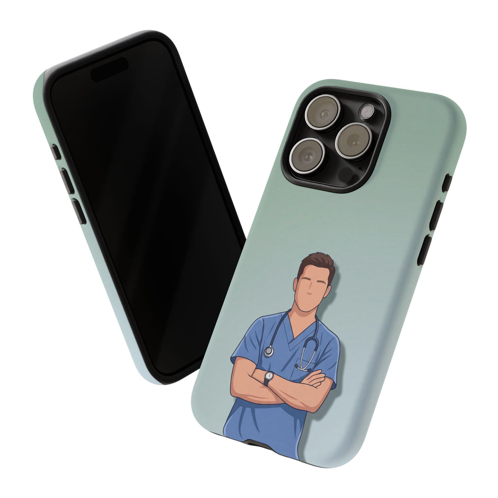 Male Nurse Phone Case | Confident Nurse in Blue Scrubs Illustration | iPhone & Samsung