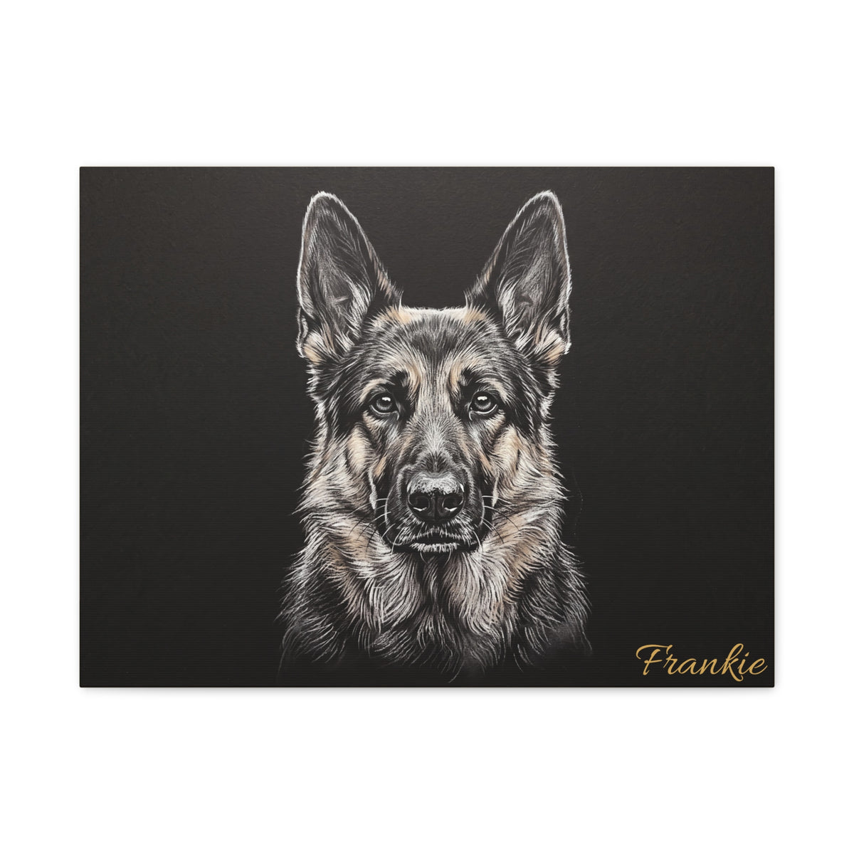 German Shepherd Personalized Canvas | Chalk Drawing on Black Wall Art
