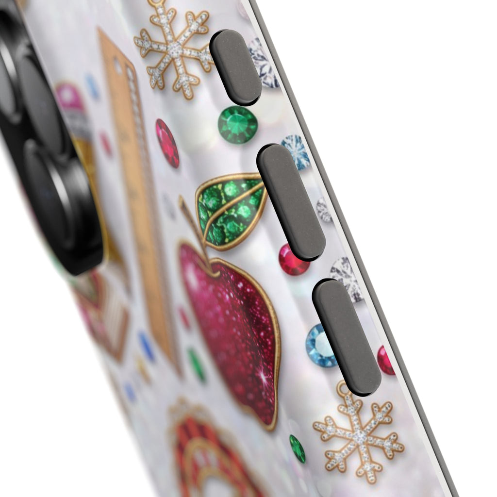 Jeweled Apple Medallion Personalized Teacher Phone Case — Wireless Charging Cover