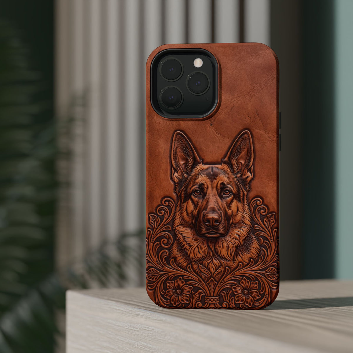 German Shepherd Phone Case | Western Tooled Art — Tough Magnetic Case with Wireless Charging