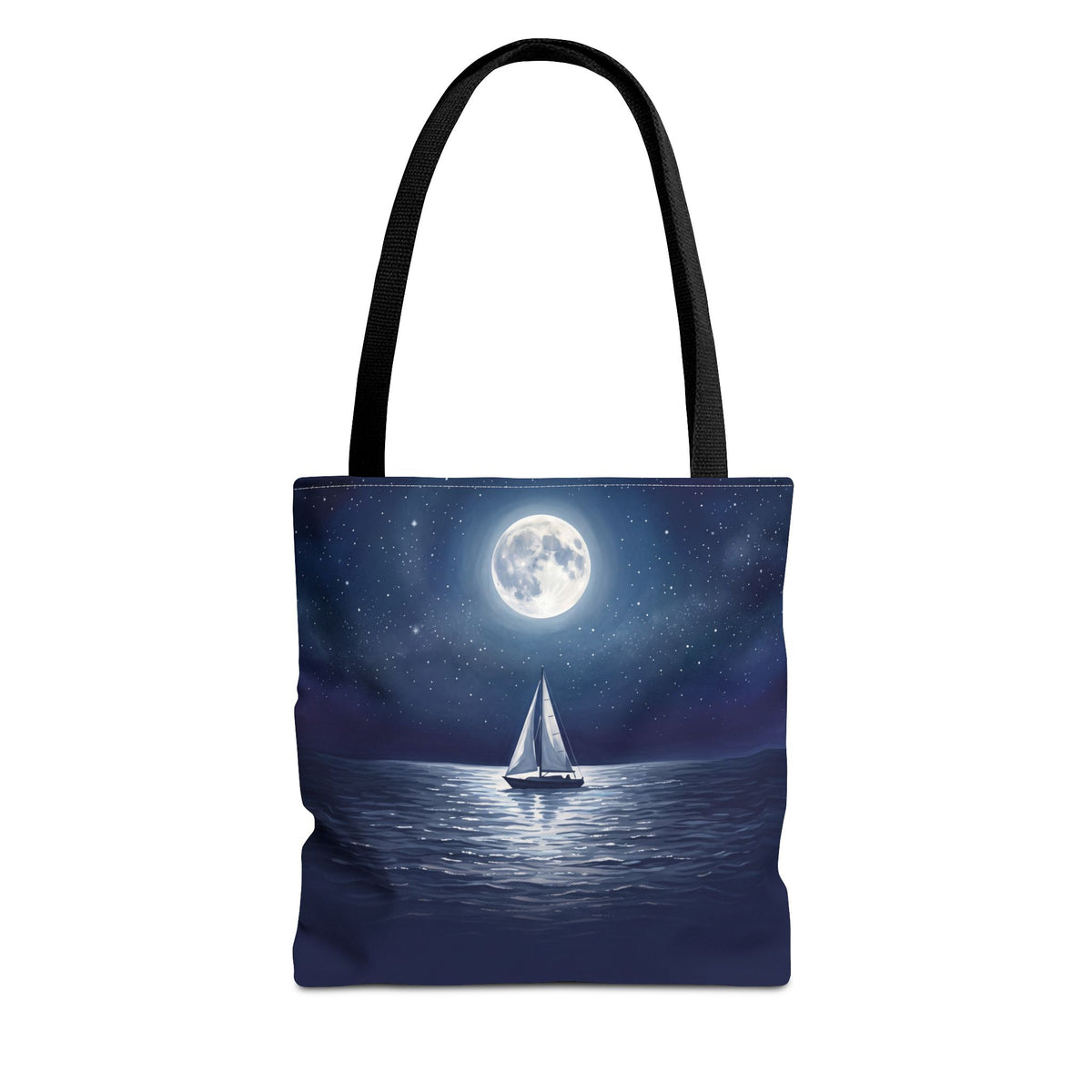 Moonlit Sailboat Tote Bag | Night Sea Sailing Art Tote for Boat Owners & Sailors