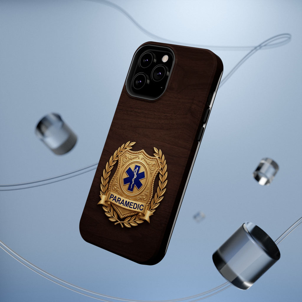 Gold Paramedic Laurel Badge Wood Phone Case — Magnetic Wireless Charging Cover