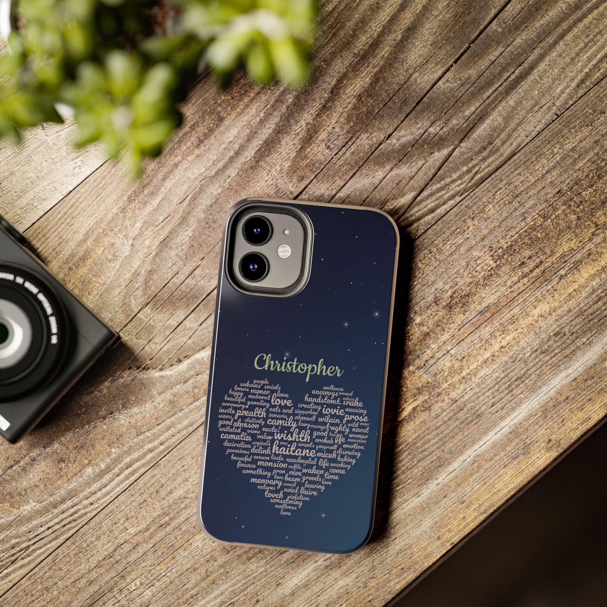 Personalized Teacher Heart Word Cloud Phone Case — Custom Name Starry Design