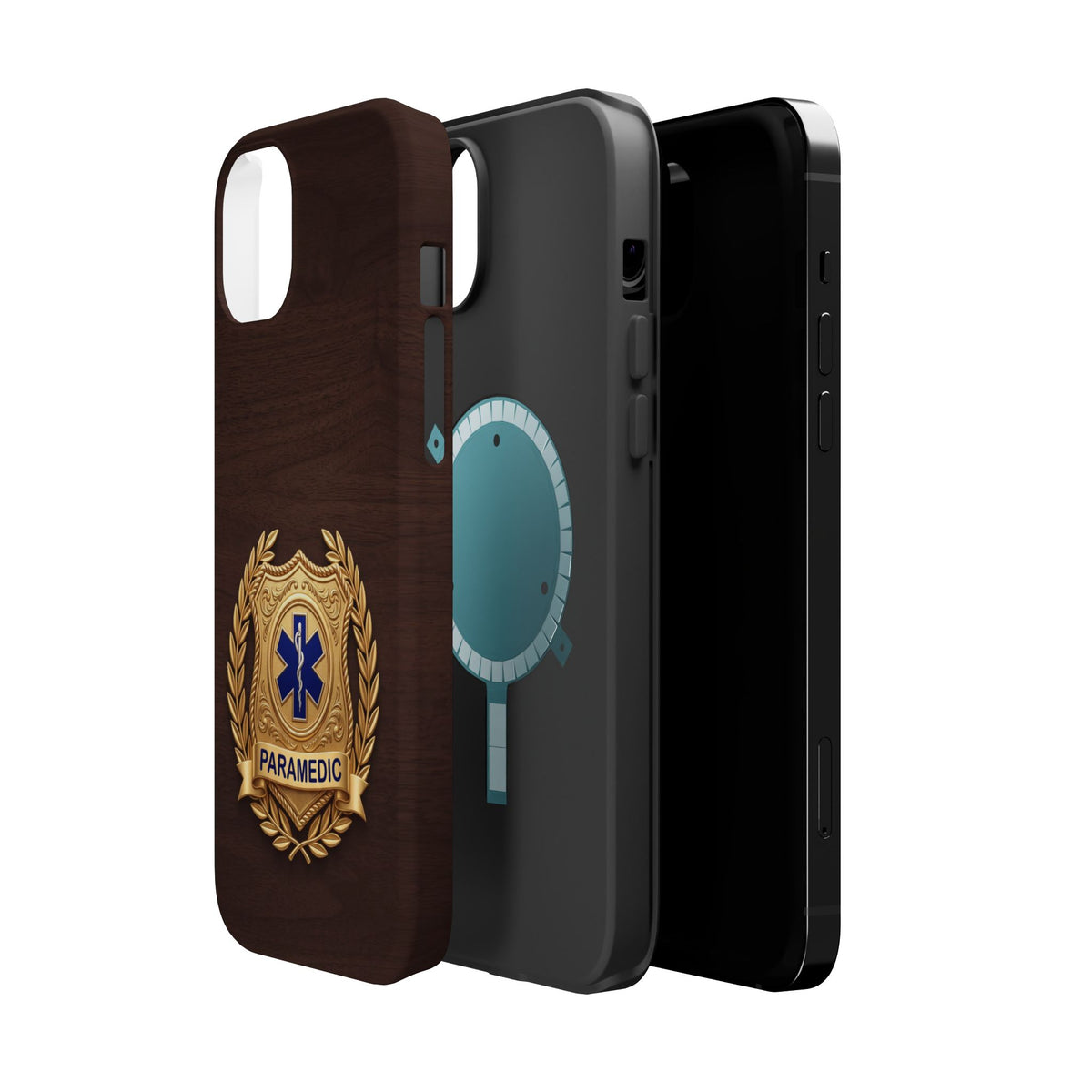Gold Paramedic Laurel Badge Wood Phone Case — Magnetic Wireless Charging Cover