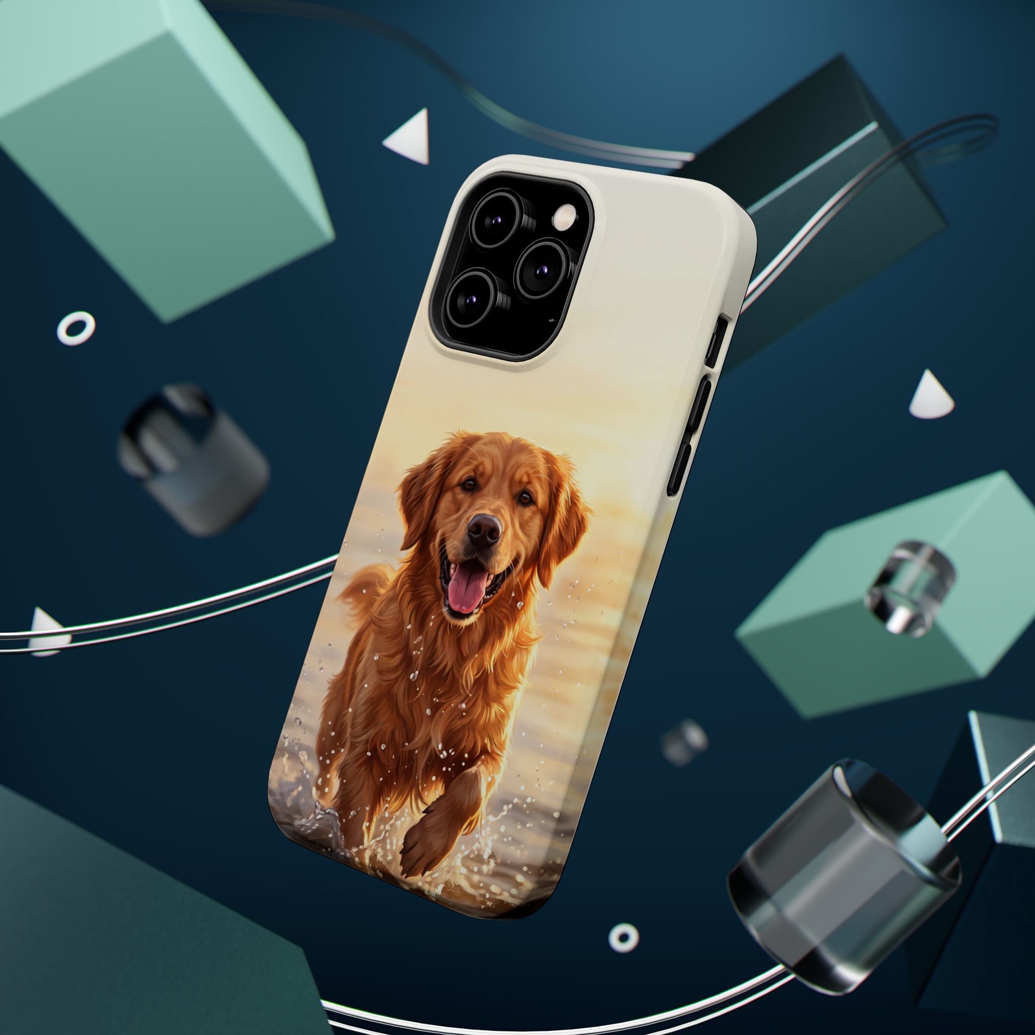 Beach Golden Retriever Phone Case — Impact-Resistant Wireless Charging Cover