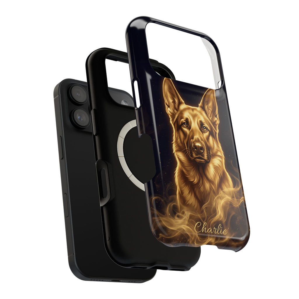 German Shepherd Phone Case | Personalized Gold Glow Art — Tough Magnetic Case with Wireless Charging