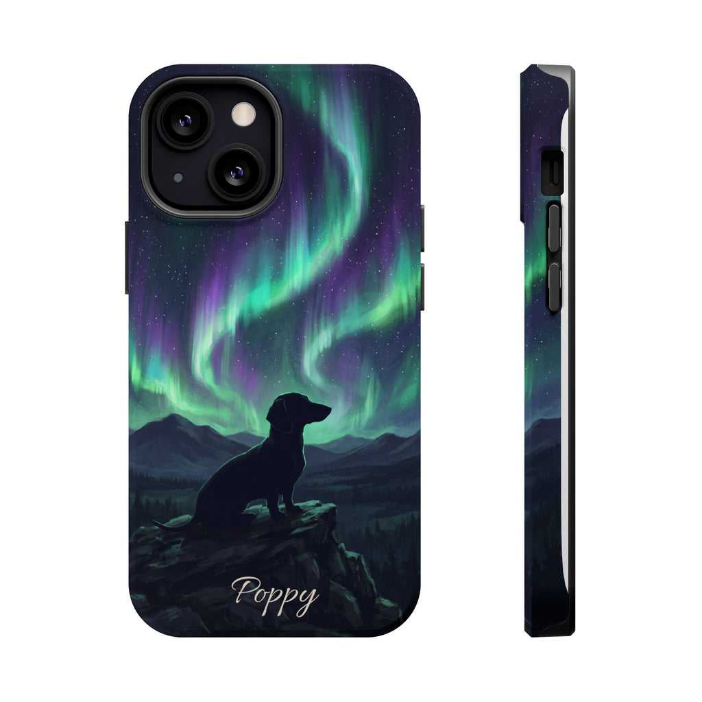 Personalized Dachshund Northern Lights Phone Case — Wireless Charging Cover