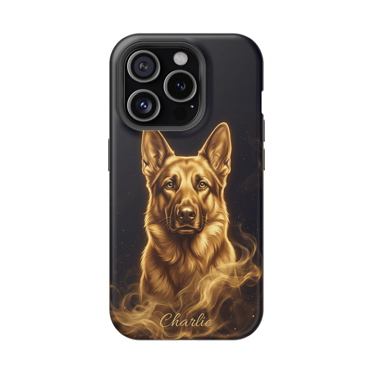 German Shepherd Phone Case | Personalized Gold Glow Art — Tough Magnetic Case with Wireless Charging